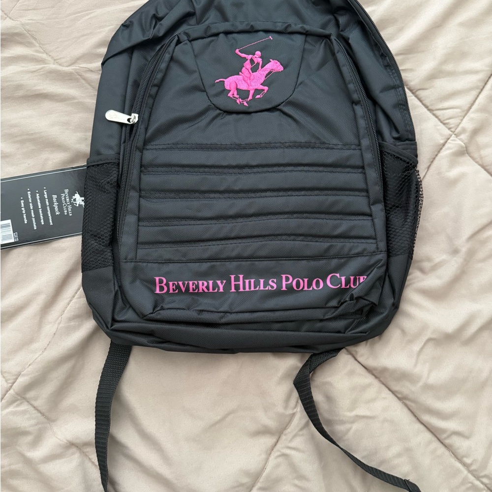 Beverly Hills Polo Club Black and Pink Quilted Backpack